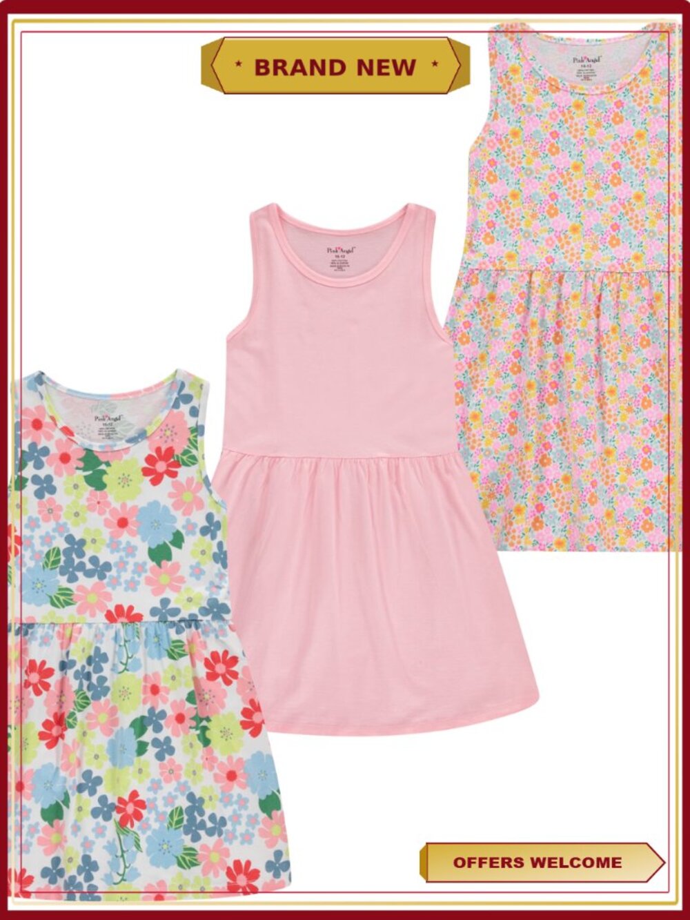Girls 3-Pack Cotton Sleeveless Fit Flare Summer School Dresses